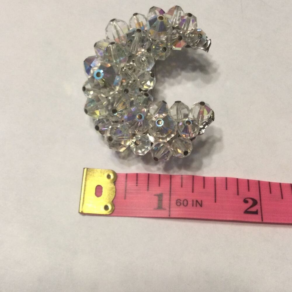 Vtg Glass bead brooch pin half moon crescent silver celestial astrology Islam 2" - Picture 9 of 9